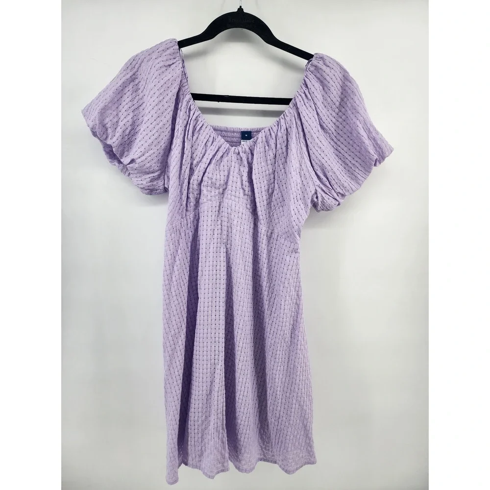 Old Navy Womens Purple Puff Sleeve Smocked Back Fit & Flare Mini Dress Medium - Picture 2 of 8